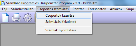 A csoportos számlázással kapcsolatos funkciók mind egy menüpont alatt vannak.